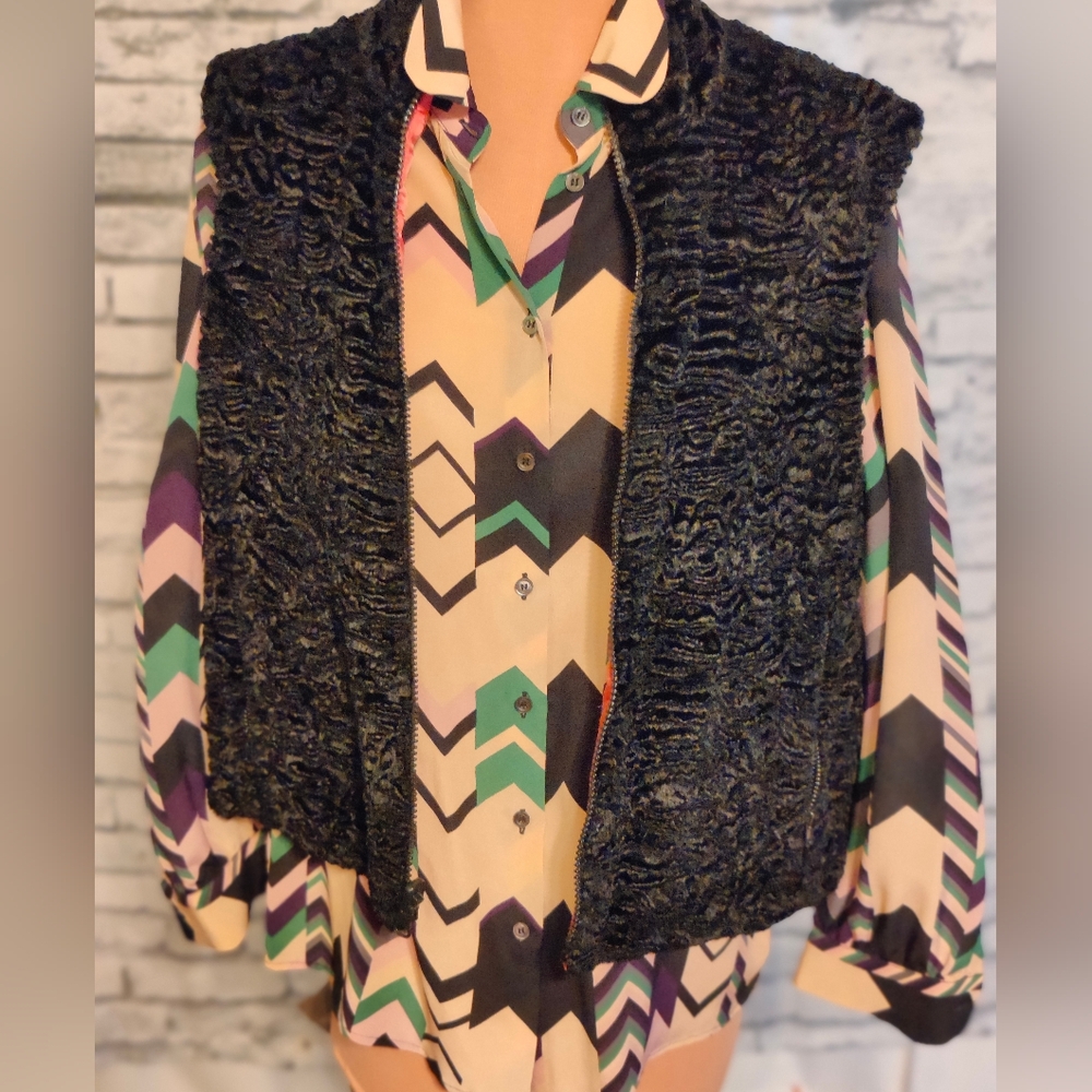 faux curly lamb Jenni Max Oversized Vest reverse to Hot Pink 80s Vintage LG